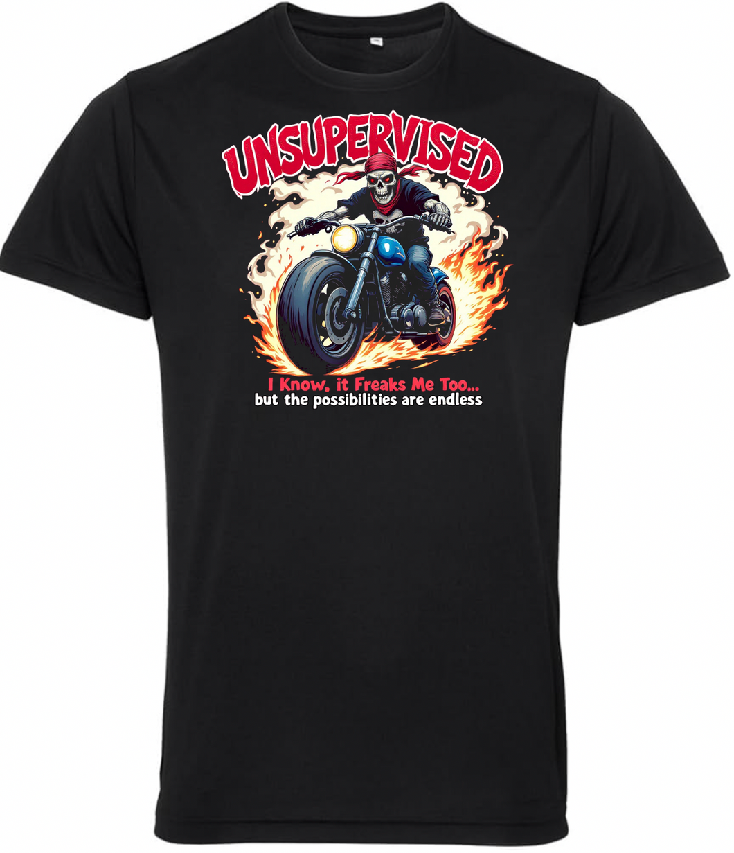 Fat Skeleton Unsupervised Biker T Shirt