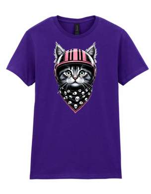 Ladies Biker Pink Helmet Kitty Softstyle T Shirt