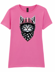 Ladies Biker Pink Helmet Kitty Softstyle T Shirt