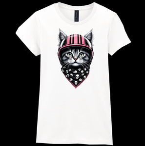 Ladies Biker Pink Helmet Kitty Softstyle T Shirt