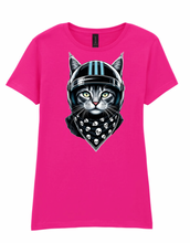 Ladies Biker Blue Helmet Kitty Softstyle T Shirt