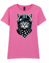 Ladies Biker Blue Helmet Kitty Softstyle T Shirt