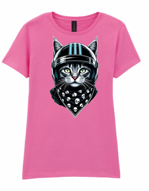 Ladies Biker Blue Helmet Kitty Softstyle T Shirt