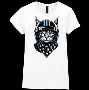 Ladies Biker Blue Helmet Kitty Softstyle T Shirt
