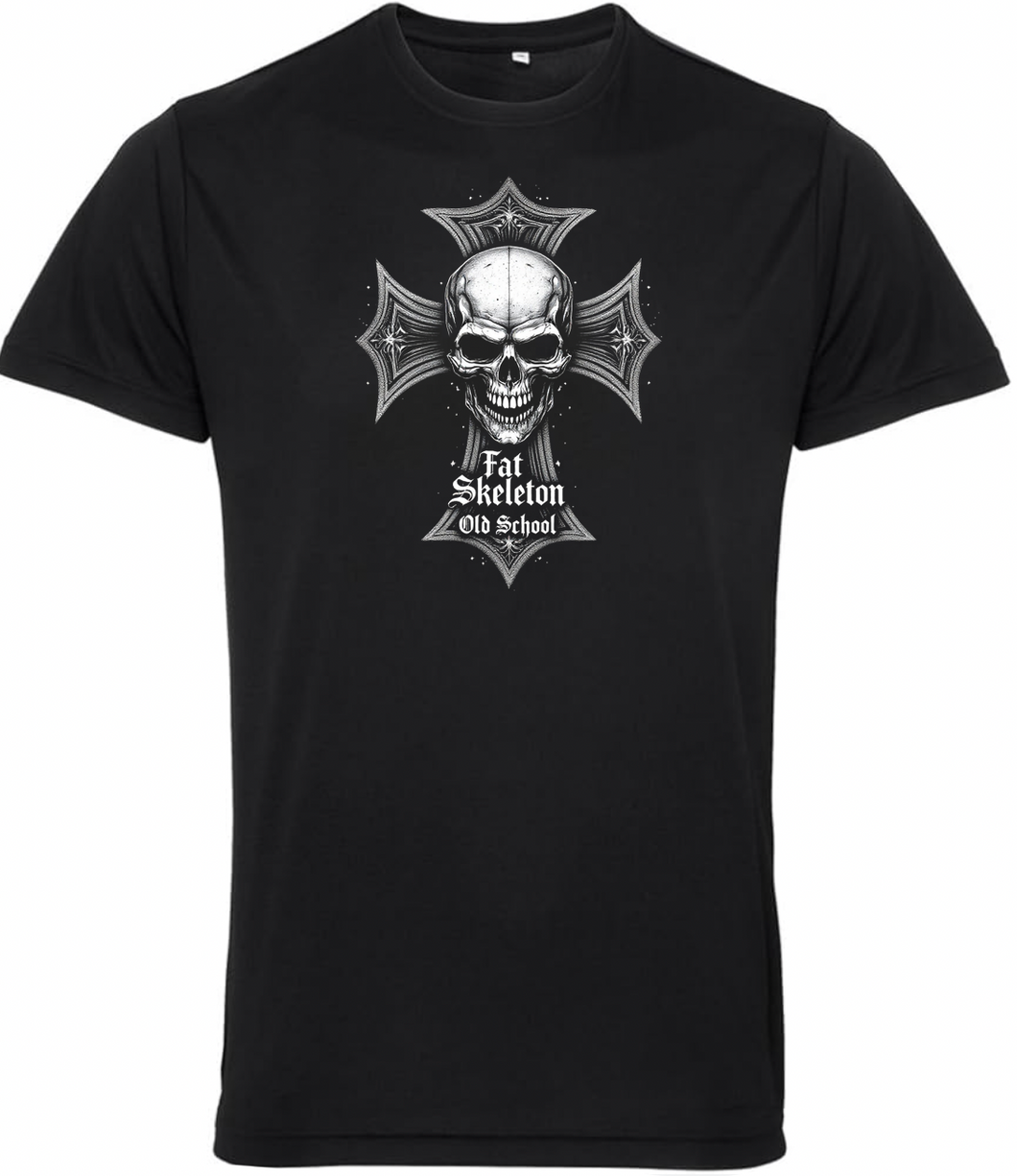 Fat Skeleton Old School Cross Biker T Shirt