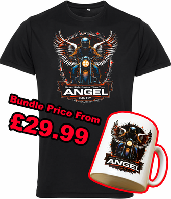 Never Ride Faster Than Your Angel Can Fly Biker T Shirt & Mug Combo