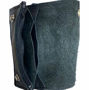 Fat Skeleton 6" Bi Fold Soft Engrained Leather Wallet 5 interior pockets Heavy Duty Chain