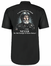 Never Old Enough to Know Better Old Guys Riding Bikes Work Shirt