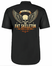Fat Skeleton Loud Pipes Fast Bikes Biker Garage Work Shirt