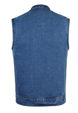 Fat Skeleton Men's Blue Denim Biker Cut Vest