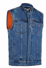 Fat Skeleton Men's Blue Denim Biker Cut Vest