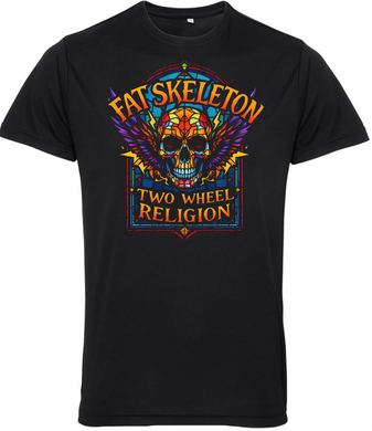 Fat Skeleton Two Wheel Religion Wing Skull T Shirt