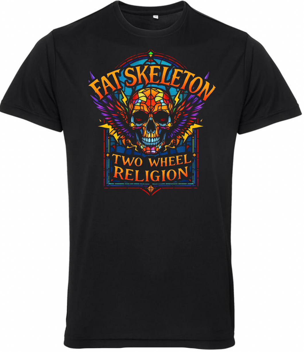 Fat Skeleton Two Wheel Religion Wing Skull T Shirt