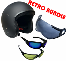 Low Profile Matt Black ECE Approved Open Face FS Retro Helmet bundle