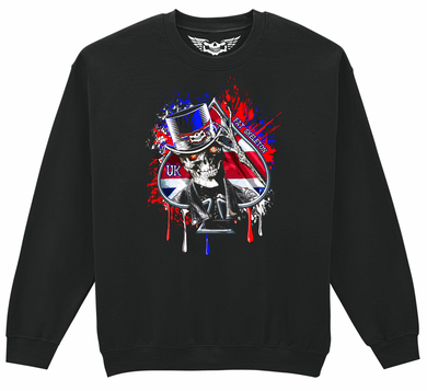 Fat Skeleton Union Jack Top Hat Skull Sweatshirt