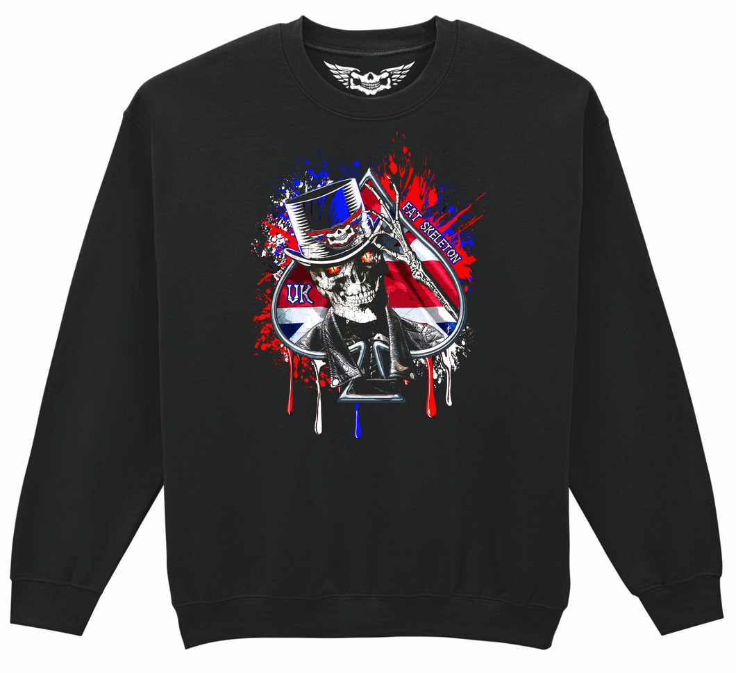 Fat Skeleton Union Jack Top Hat Skull Sweatshirt