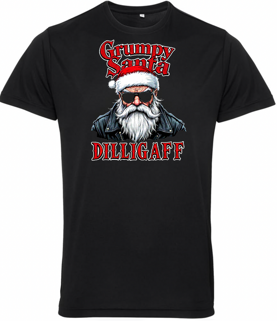 Grumpy Santa DILLIGAFF Motorcycle Christmas T Shirt