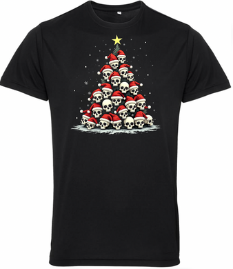 Fat Skeleton Skull Tree Biker Christmas T Shirt