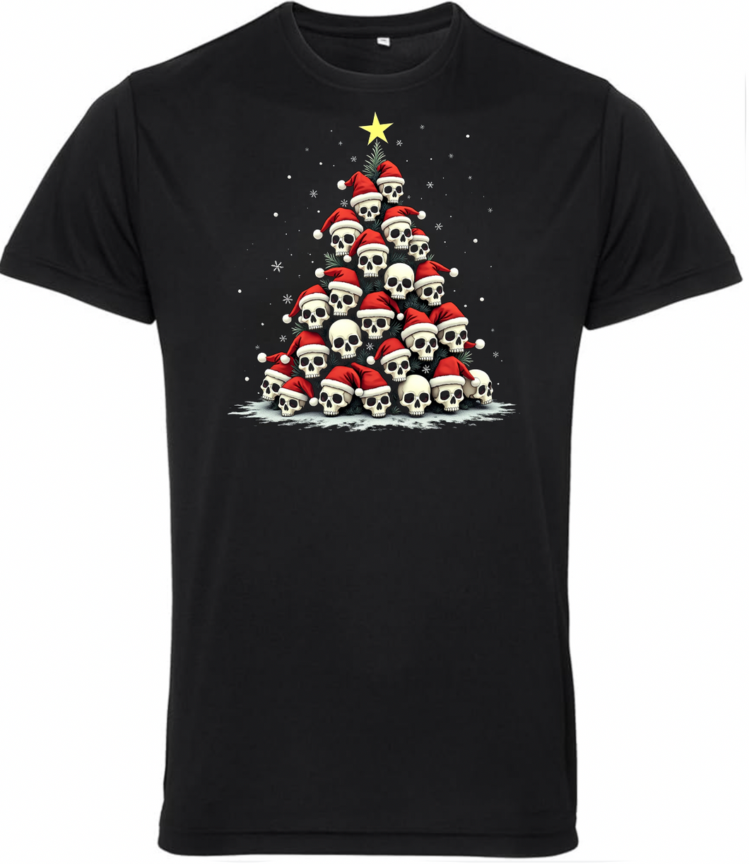 Fat Skeleton Skull Tree Biker Christmas T Shirt