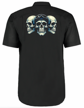 Fat Skeleton Three Skull Biker Garage Work Shirt