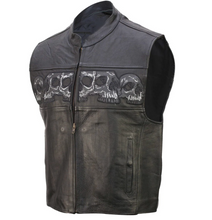 Black Reflective Skull Cowhide Leather Biker Motorcycle Cut
