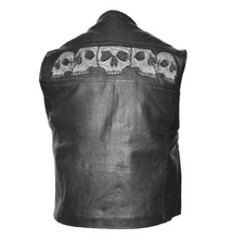 Black Reflective Skull Cowhide Leather Biker Motorcycle Cut