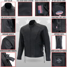 Hot Leathers Men's USA Made Vented Premium Leather Motorcycle Biker Jacket with Side Lace