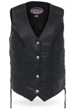 Hot Leathers USA Made Ladies Braided Leather Motorcycle Biker Waistcoat