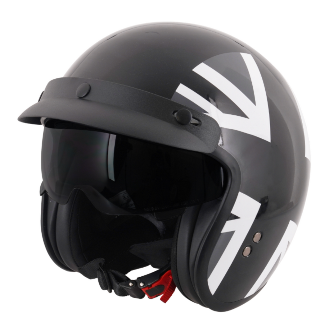Mono Jack Gloss Black Open Face Helmet With Peak by Stealth– Fat Skeleton UK