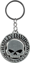 Genuine Harley-Davidson Metal Key Chain, Classic Willie G Skull Logo - Silver & Black - Fat Skeleton UK