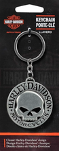 Genuine Harley-Davidson Metal Key Chain, Classic Willie G Skull Logo - Silver & Black - Fat Skeleton UK