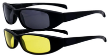New Attitude Retro Style Narrow Biker Wrap Dark & Yellow Lens Twin Pack Bundle