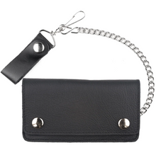 6" Bi Fold Soft Engraine Leather Wallet with 5 interior pockets Heavy Duty Chain