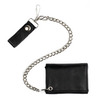 4" Tri Fold Soft Leather Wallet with 4 interior pockets, chain & leather belt loop - Fat Skeleton UK