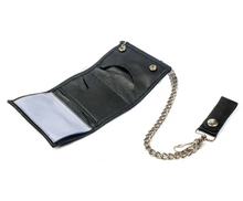 4" Tri Fold Soft Leather Wallet with 4 interior pockets, chain & leather belt loop - Fat Skeleton UK