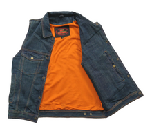 Hot Leathers Men's Blue Denim Biker Vest with Collar