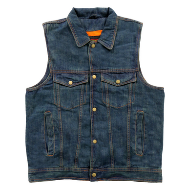 Hot Leathers Men's Blue Denim Biker Vest with Collar