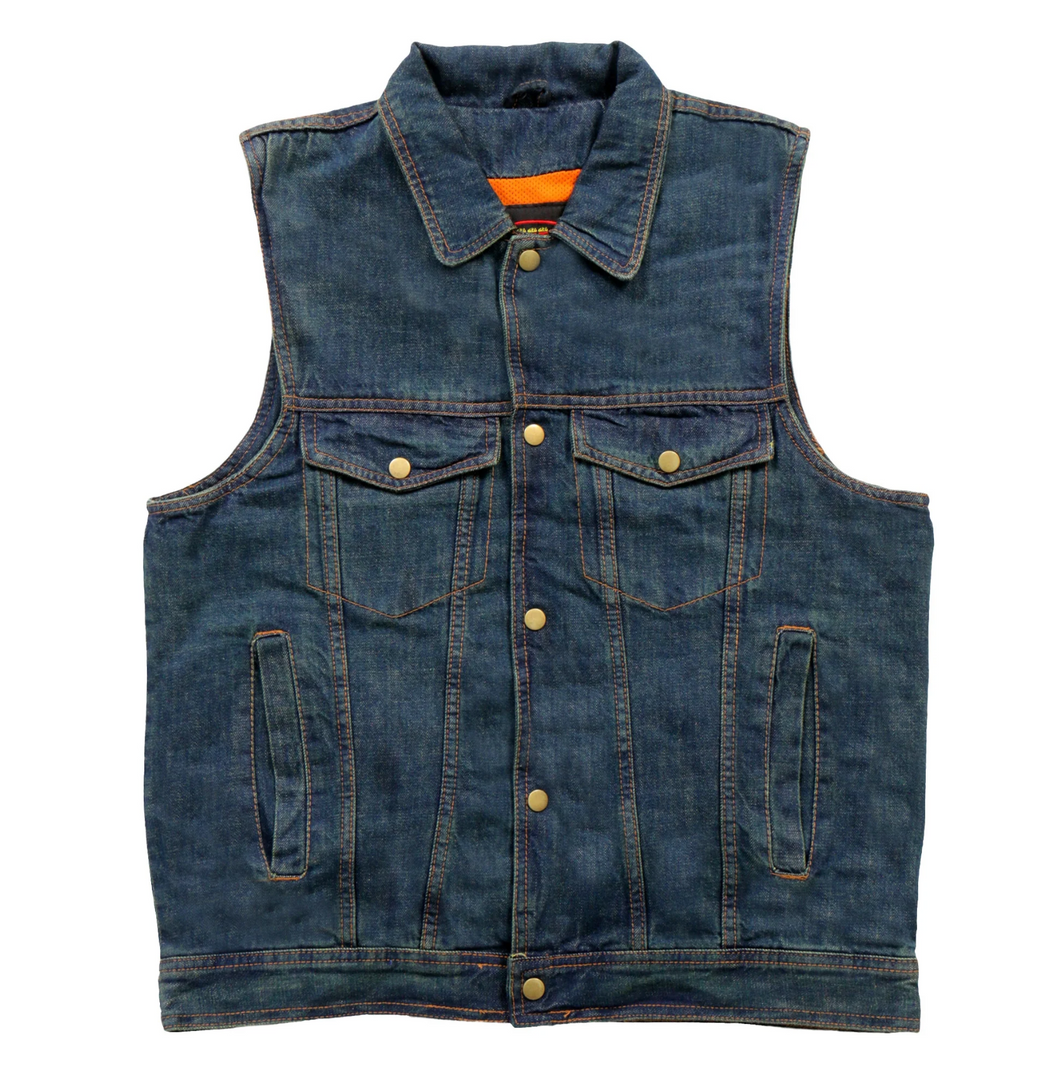 Hot Leathers Men's Blue Denim Biker Vest with Collar