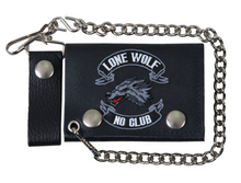 Lone Wolf Tri-Fold Leather Wallet with Security Chain