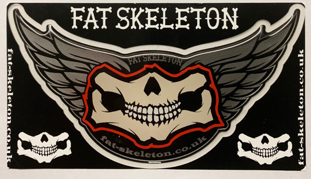 Fat Skeleton Grinning Skull & Wing 3D Flexi Decal Sticker