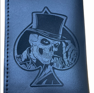 Fat Skeleton 6" Bi Fold Leather Wallet 5 interior pockets Heavy Duty Chain