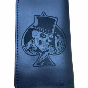 Fat Skeleton 6" Bi Fold Leather Wallet 5 interior pockets Heavy Duty Chain