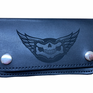 Fat Skeleton 6" Bi Fold Leather Wallet 5 interior pockets Heavy Duty Chain