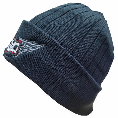 Fat Skeleton Wing Logo Black Rib Knitted Beanie