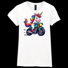 Ladies Biker Rainbow Unicorn Softstyle T Shirt