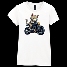 Ladies Biker Short Hair Cat Softstyle T Shirt