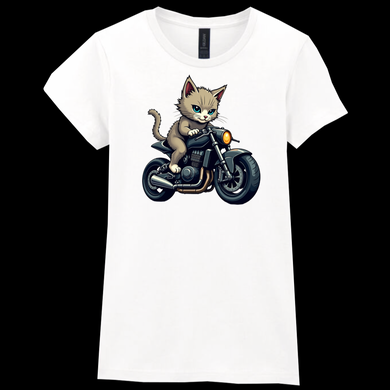 Ladies Biker Short Hair Cat Softstyle T Shirt