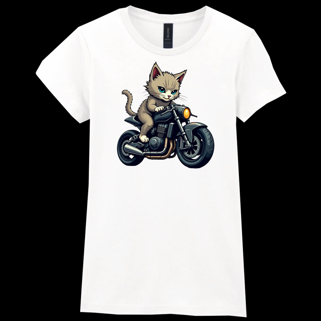 Ladies Biker Short Hair Cat Softstyle T Shirt