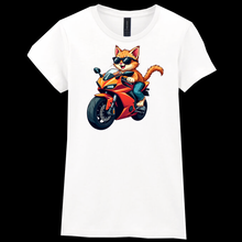 Ladies Biker Burmese Cat Softstyle T Shirt