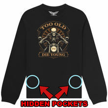 Fat Skeleton Too Old to Die Young "Stealth" zip pocket Sweatshirt - Fat Skeleton UK
